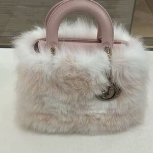 Elegant Pink and White Fur Handbag